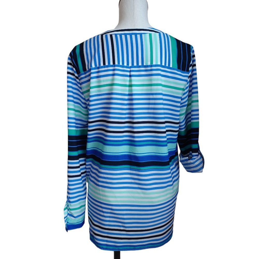 Talbots Blouse Stripe Roll Tab Sleeve Tunic Length Size Large - Picture 15 of 16